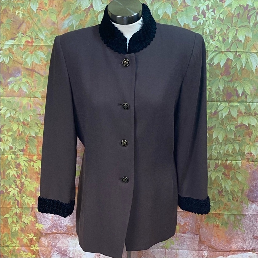 Kasper Brown Wool Blazer with Looped Rayon Trim
